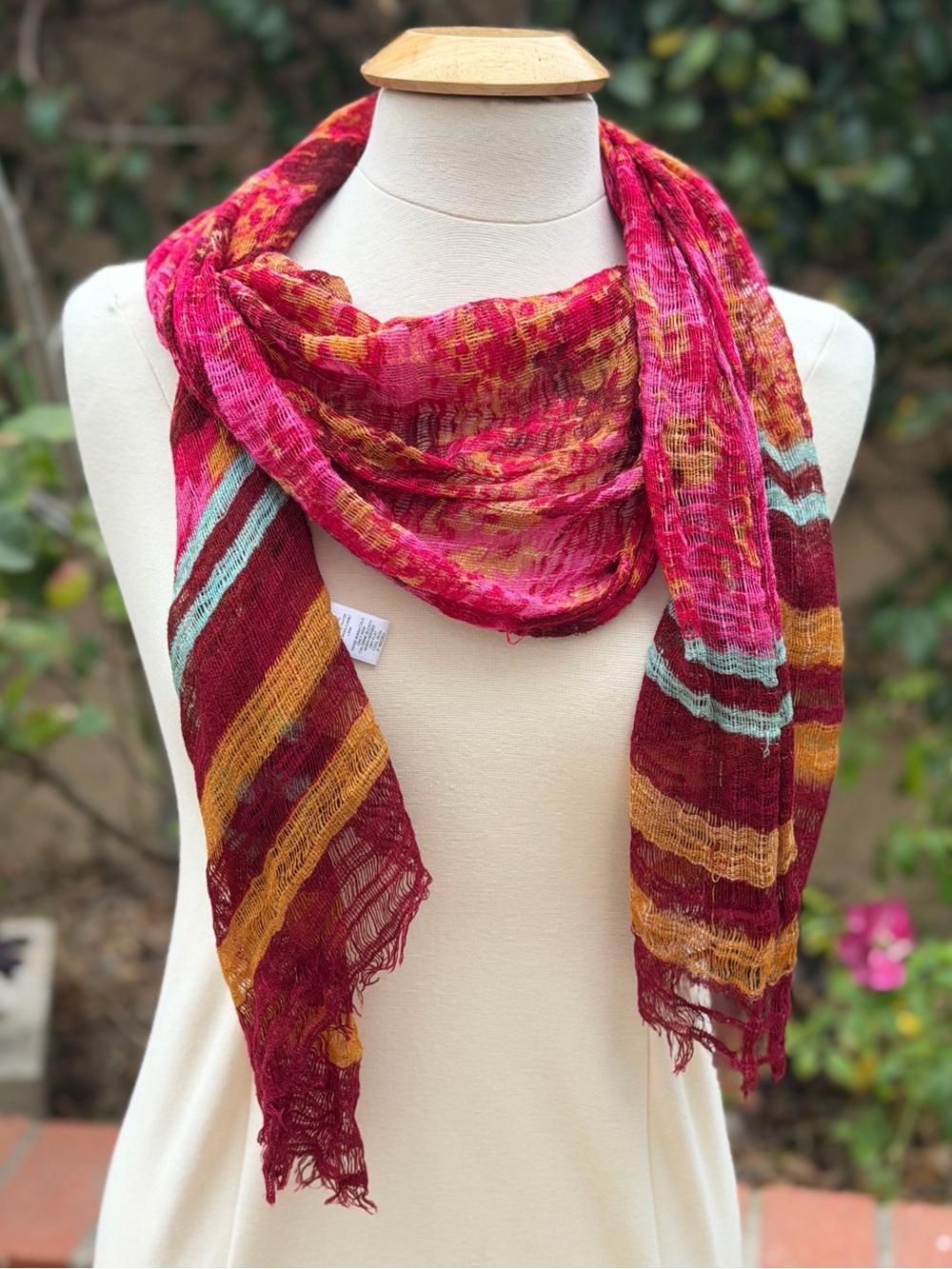 LOFT Pink, Maroon & Gold Striped Lightweight Wrap